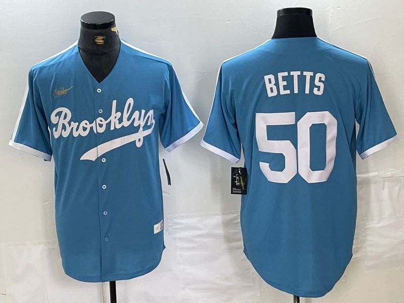 Men Los Angeles Dodgers #50 Betts Light blue Throwback 2024 Nike MLB Jersey style 1->los angeles dodgers->MLB Jersey